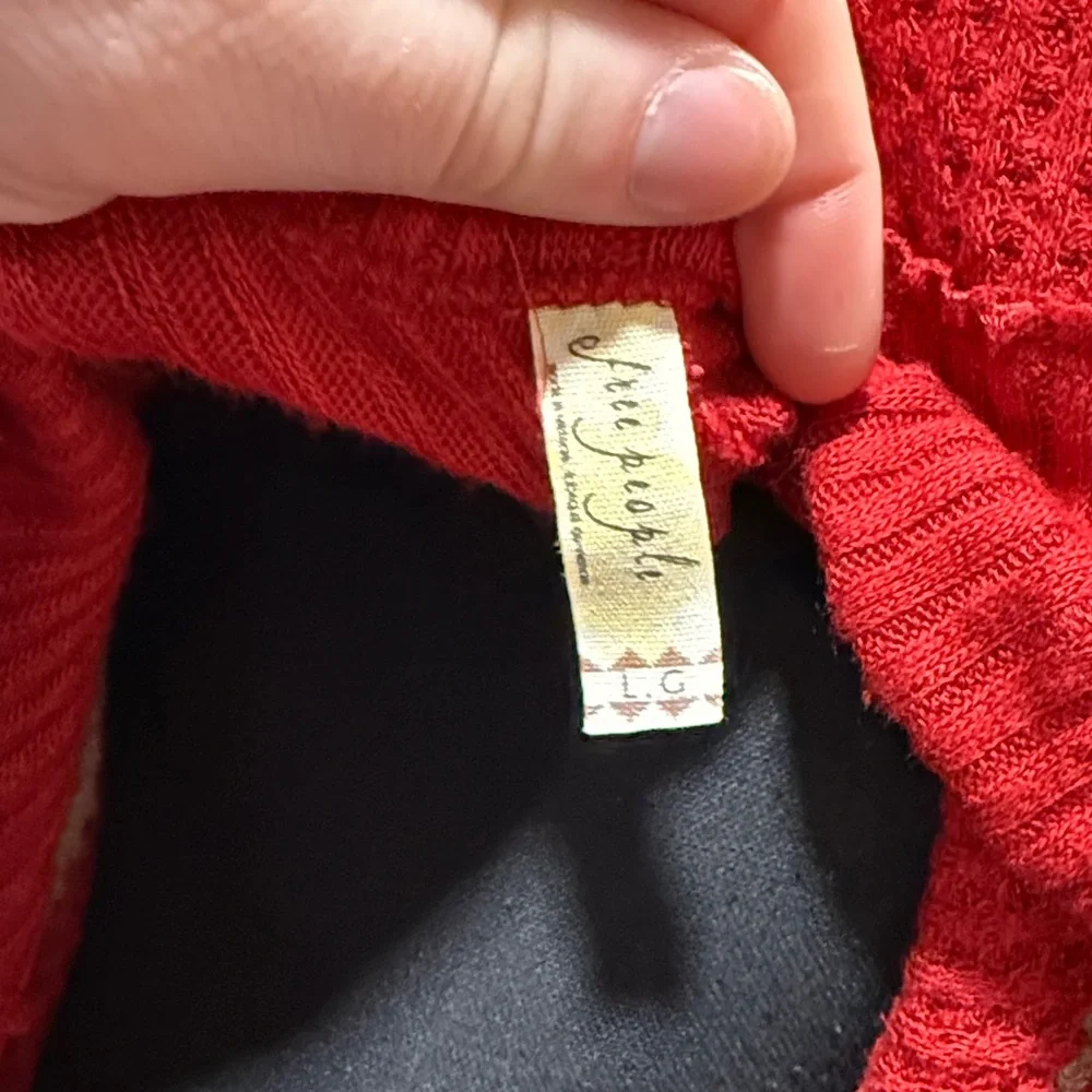 Free People Red and White Striped Long Sleeve Top